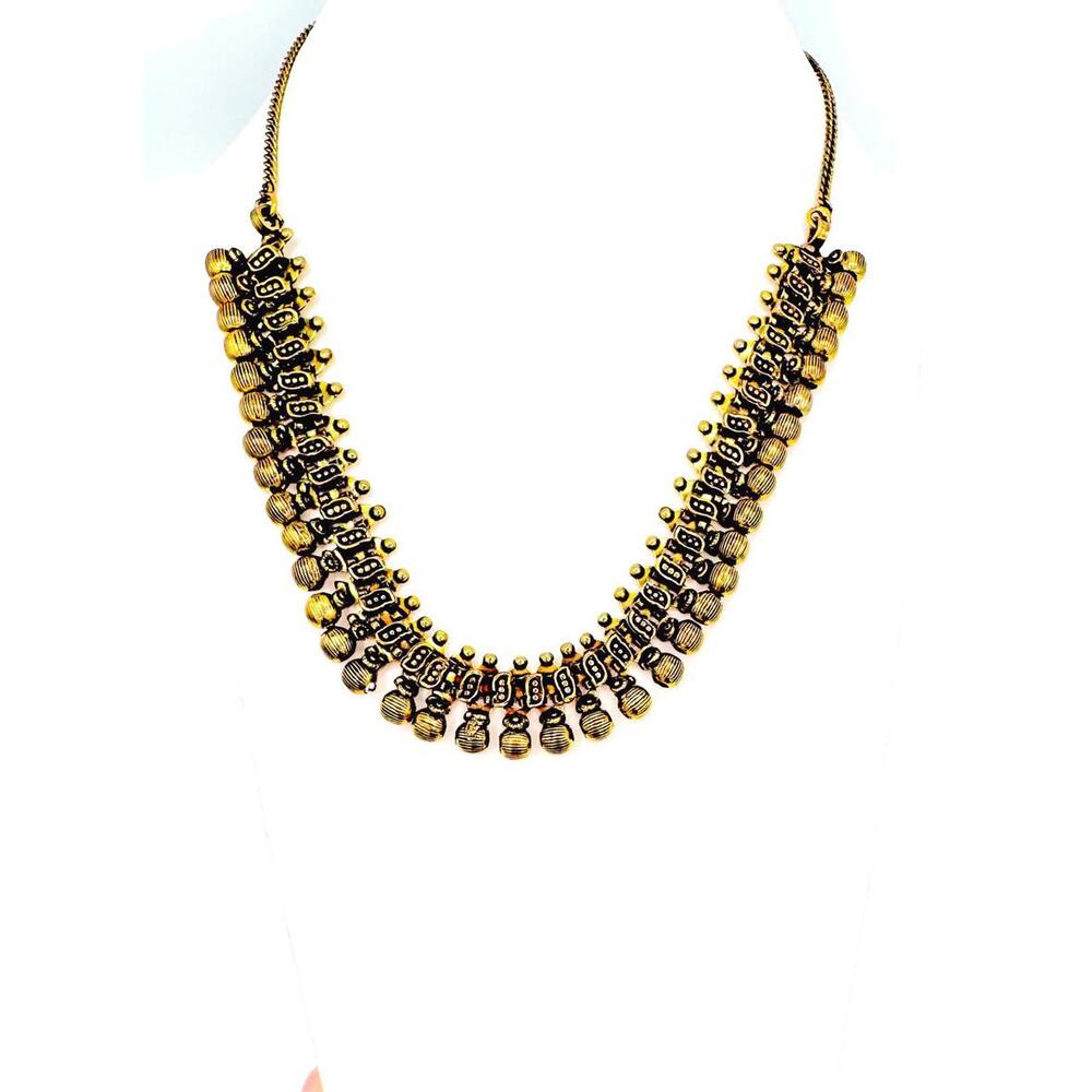 Brass 1/2" length designed bead link bib necklace